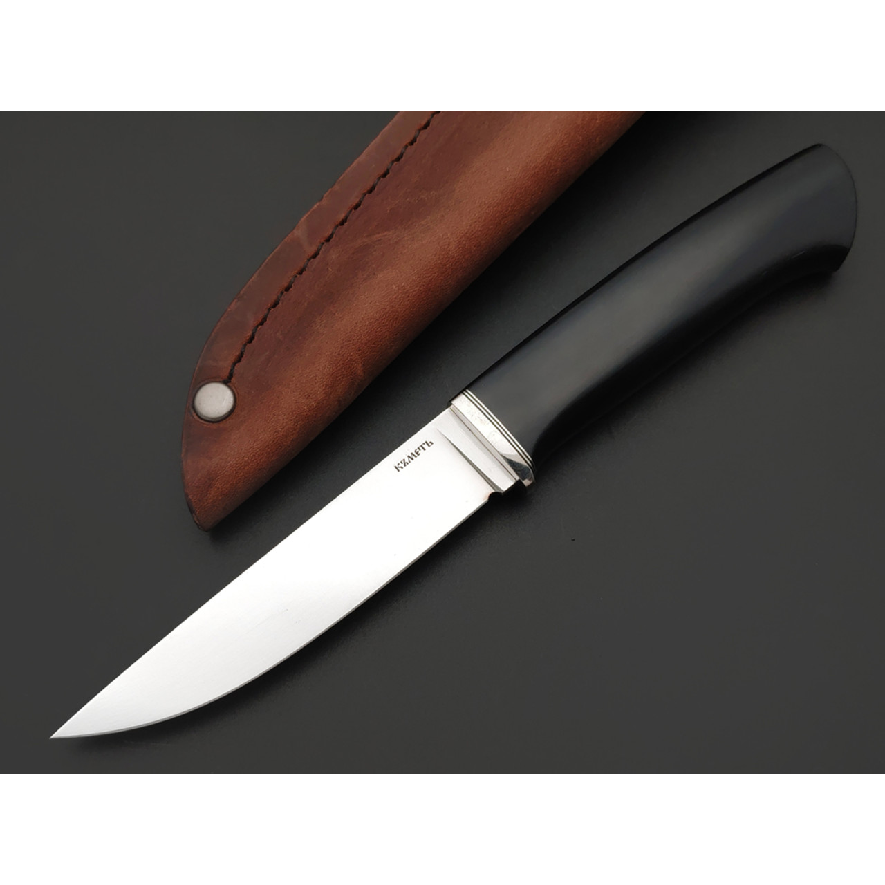 Кметь нож КМ-094 сталь Lomax PM bead blast, рукоять G10 black, мельхиор
