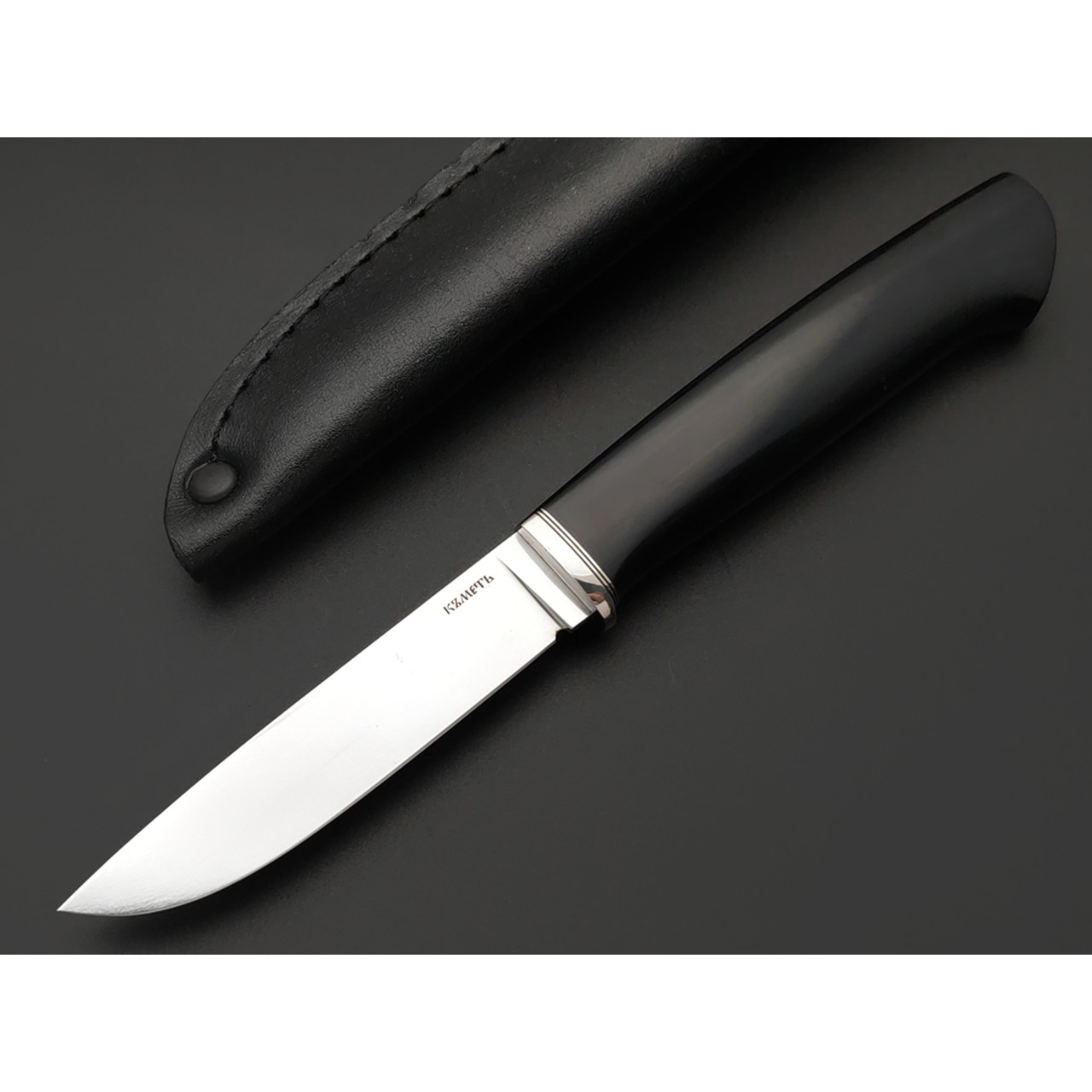 Кметь нож КМ-093 сталь Lomax PM bead blast, рукоять G10 black, мельхиор