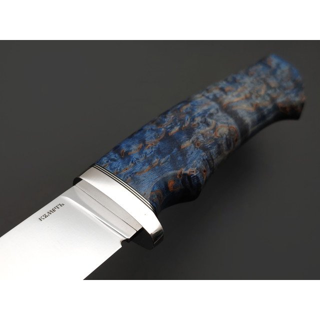 Кметь нож КМ-096 Кроха сталь Elmax bead blast, рукоять стаб. Карельская берёза, мельхиор