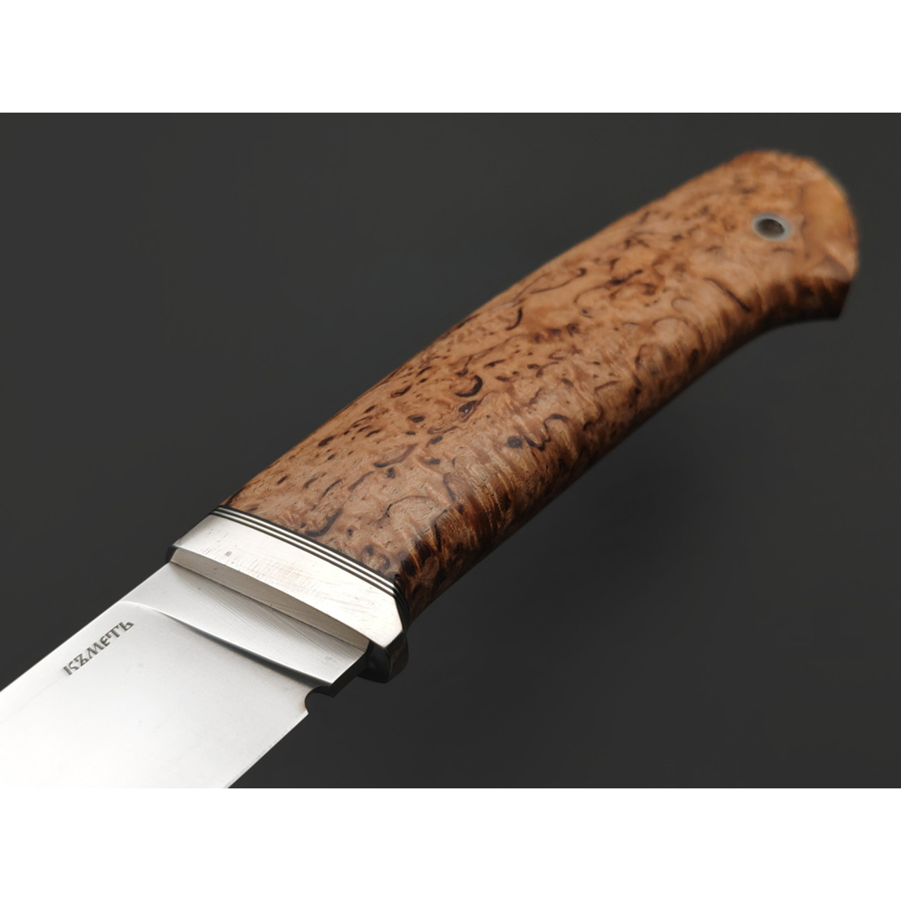 Кметь нож КМ-081 Клык Мини сталь M390 bead blast, рукоять стаб. Карельская берёза, мельхиор