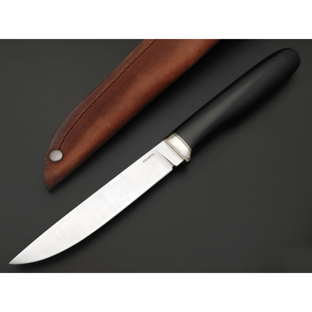 Кметь нож КМ-0103 сталь Vanax SuperClean satin, рукоять G10 black, мельхиор