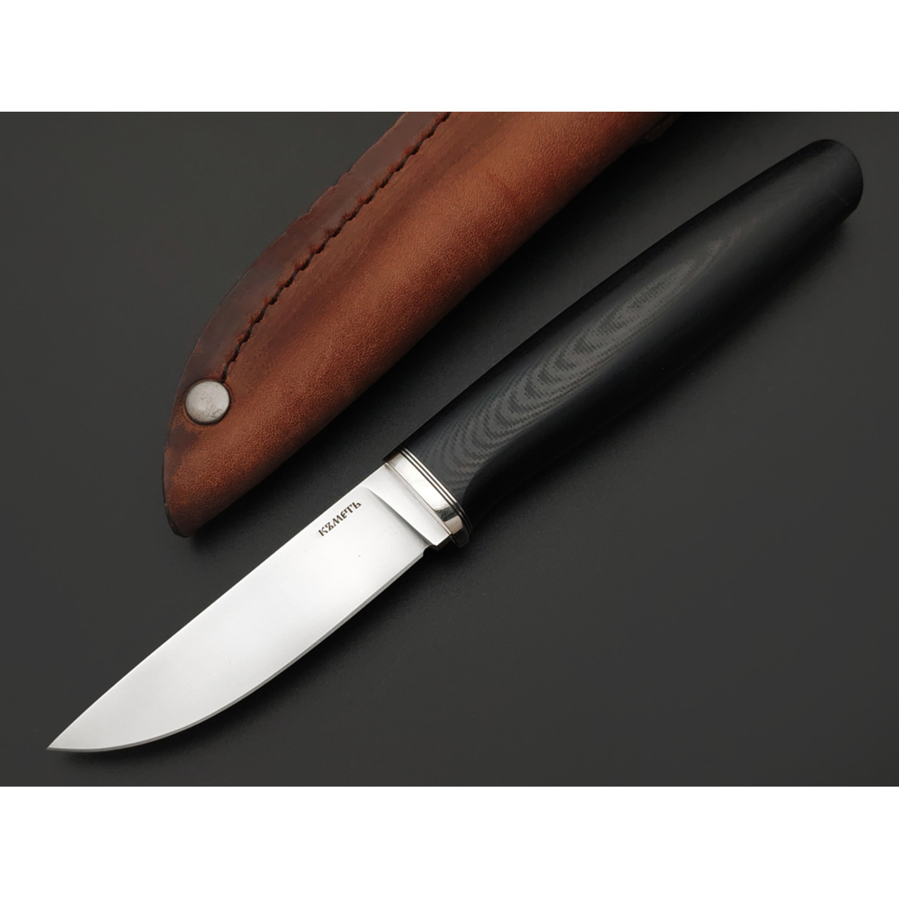 Кметь нож КМ-089 сталь M398 bead blast, рукоять G10 black, мельхиор