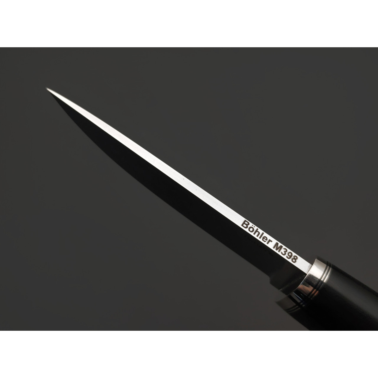 Кметь нож КМ-089 сталь M398 bead blast, рукоять G10 black, мельхиор