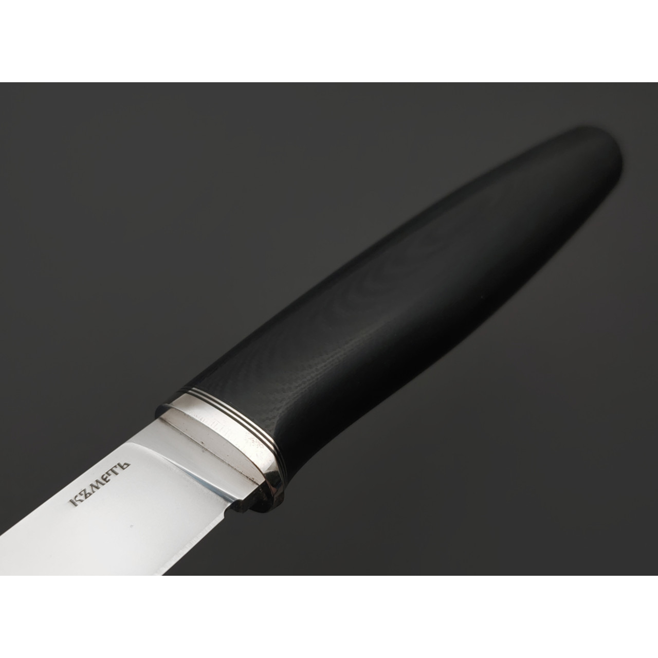 Кметь нож КМ-089 сталь M398 bead blast, рукоять G10 black, мельхиор