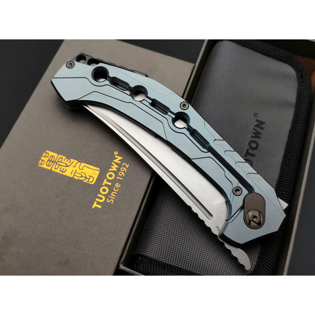 TuoTown & Knife Tech складной нож Technopchak TPK-MBL сталь TMAX satin, рукоять Titanium TC4 blue
