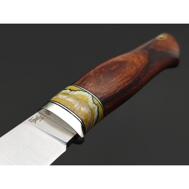 Кузница Ковчег нож Таёжный сталь M398 satin, рукоять Айронвуд, стаб. зуб мамонта, мельхиор, мозаичный пин