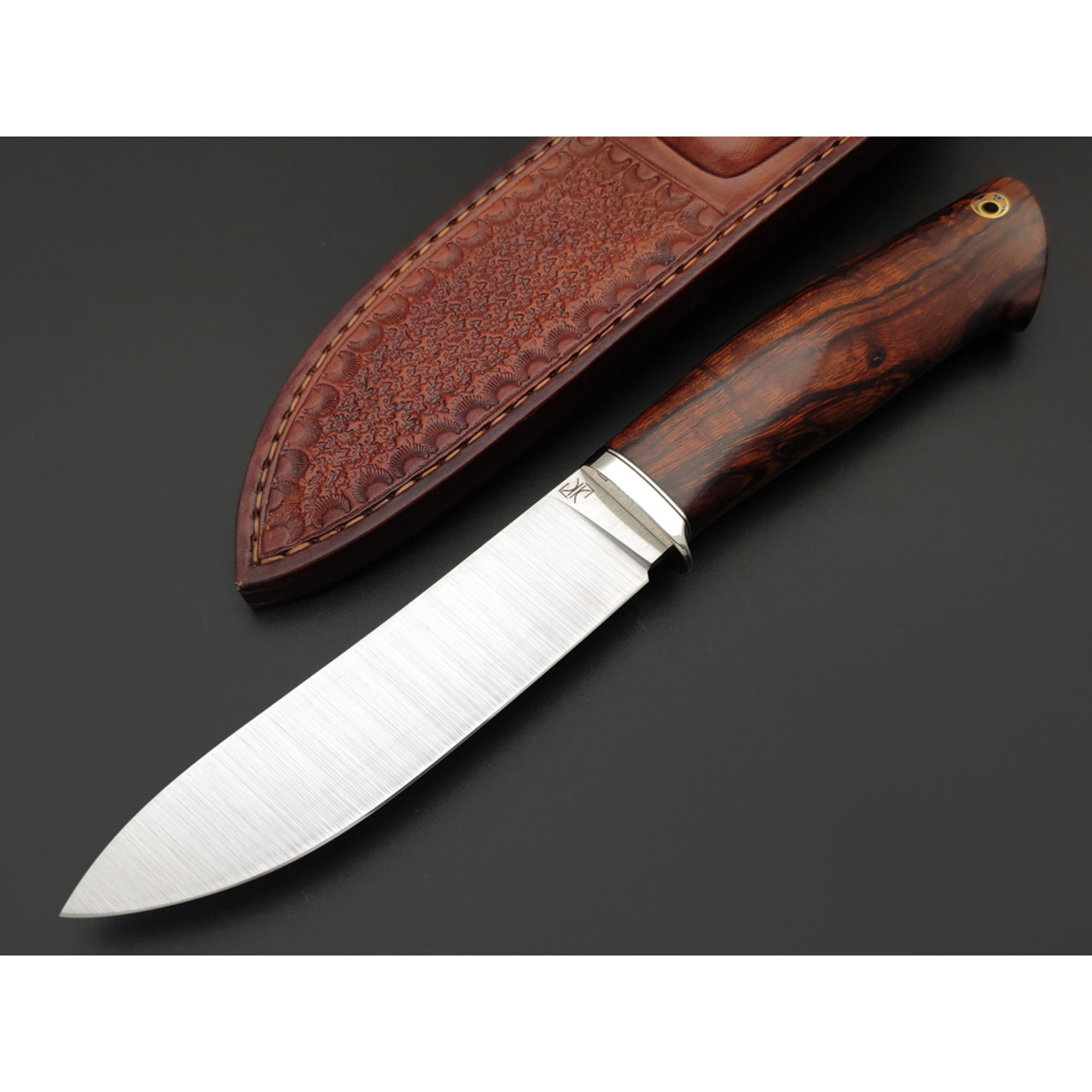 Кузница Ковчег нож Таёжный сталь K390 satin, рукоять Айронвуд, мельхиор, мозаичный пин