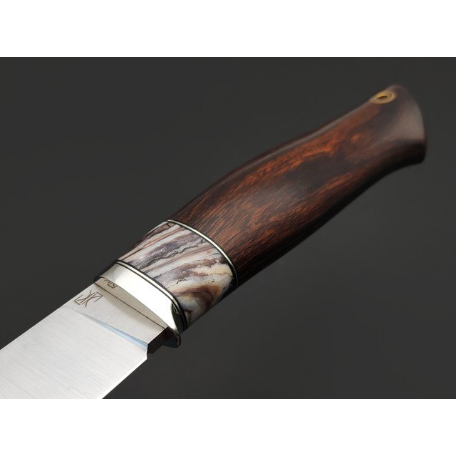 Кузница Ковчег нож Скаут сталь M398 satin, рукоять Айронвуд, стаб. зуб мамонта, мельхиор, мозаичный пин