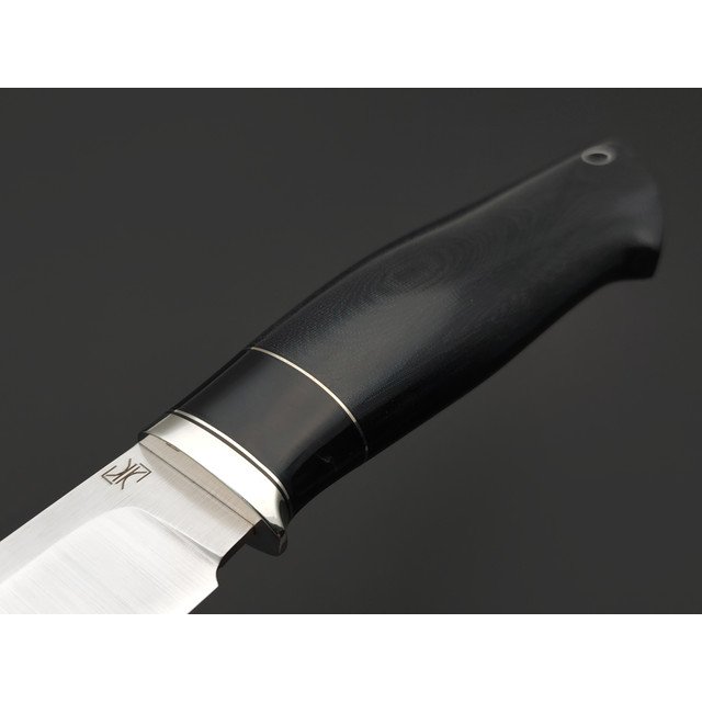 Кузница Ковчег нож Скаут сталь Elmax satin, рукоять Micarta grey, акриловый композит тёмный, мельхиор