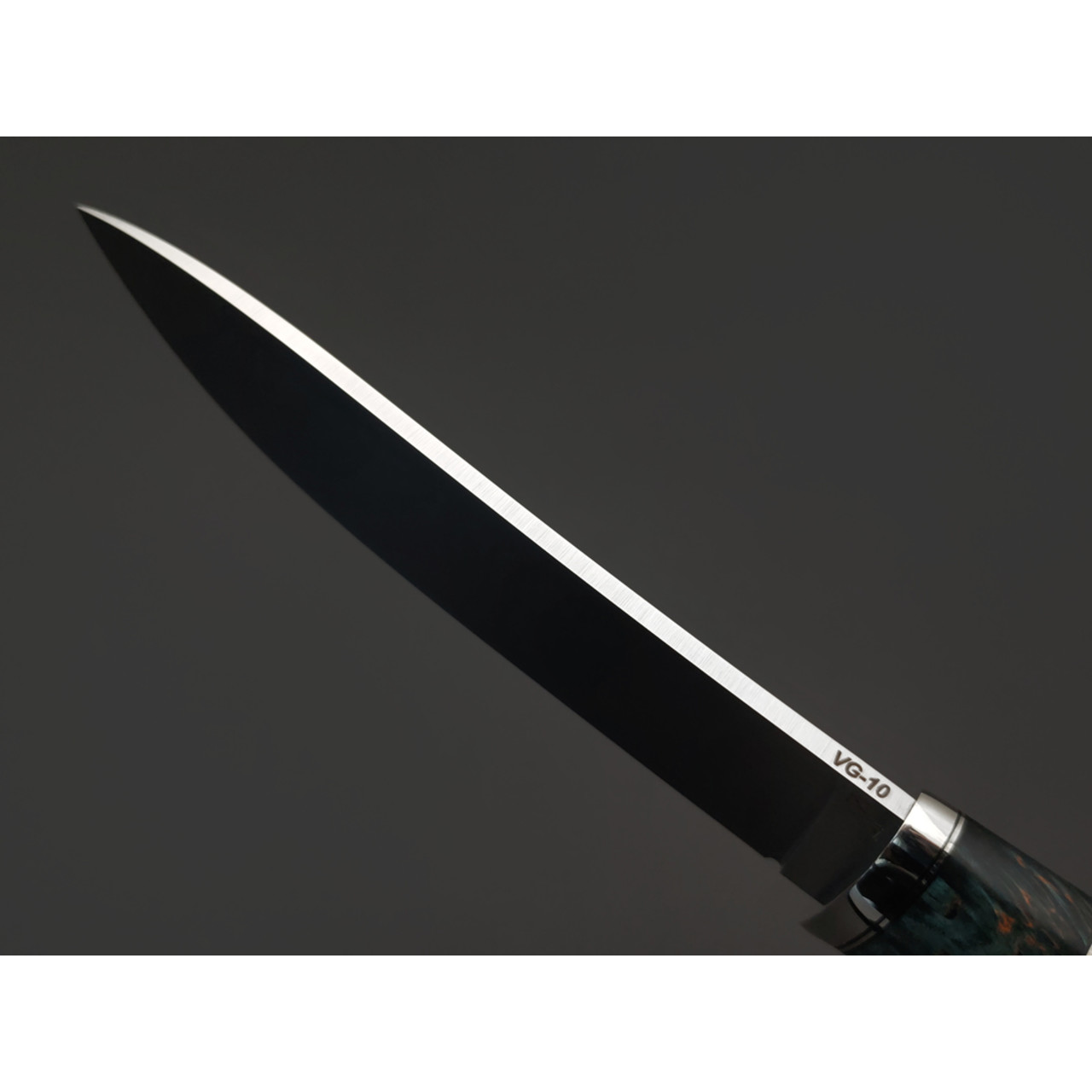 Кузница Ковчег нож Таёжный сталь VG-10 satin, рукоять Чёрный граб, стаб. карельская берёза зелёная, мельхиор