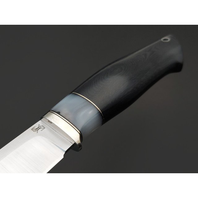 Кузница Ковчег нож Скаут сталь Elmax satin, рукоять Micarta grey, акриловый композит светлый, мельхиор
