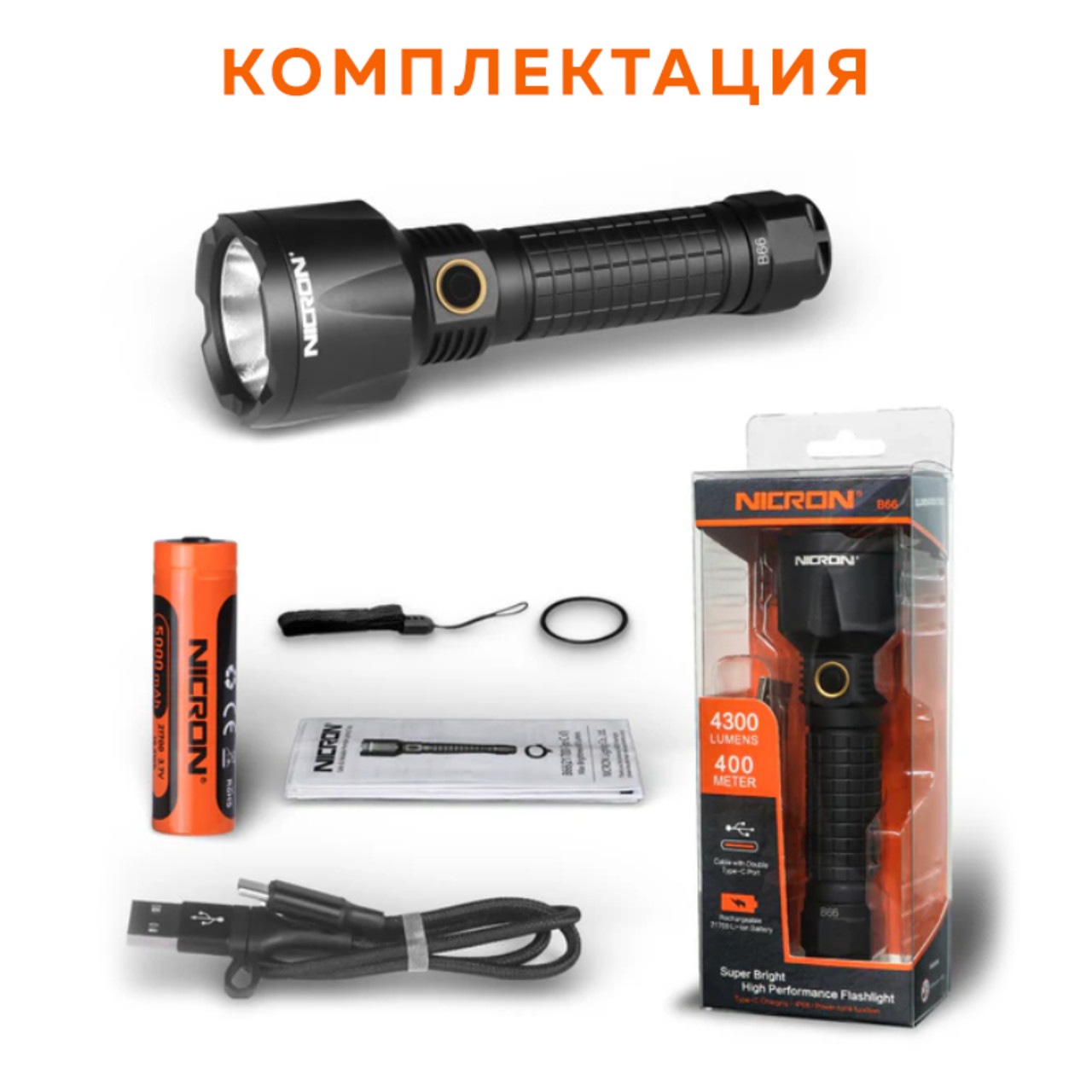 NICRON светодиодный тактический фонарь B66 4300LM IPX8