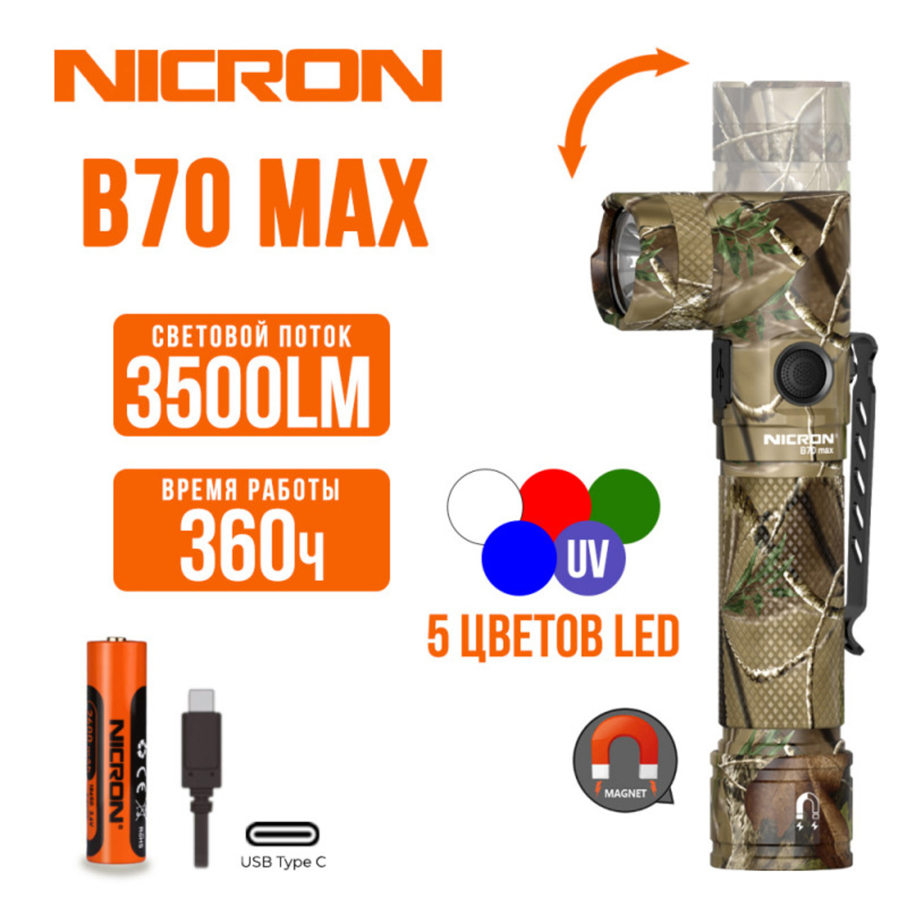 NICRON светодиодный поворотный фонарь B70Max 3500LM IP65