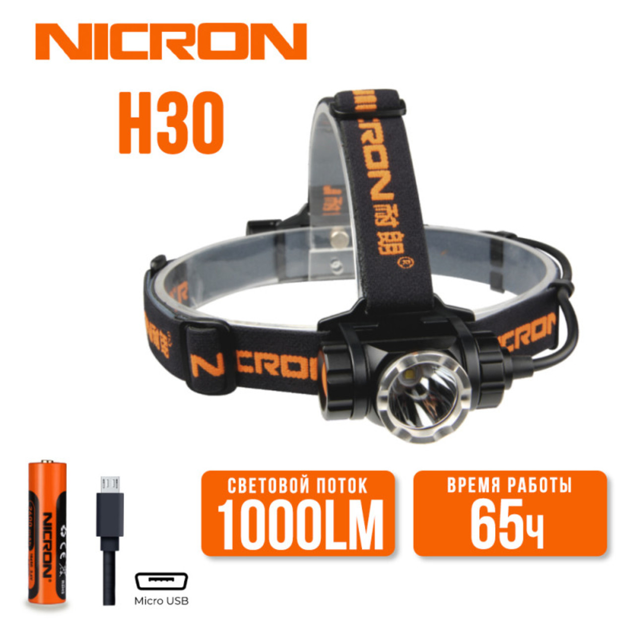 NICRON светодиодный налобный фонарь H30 1000LM IP68
