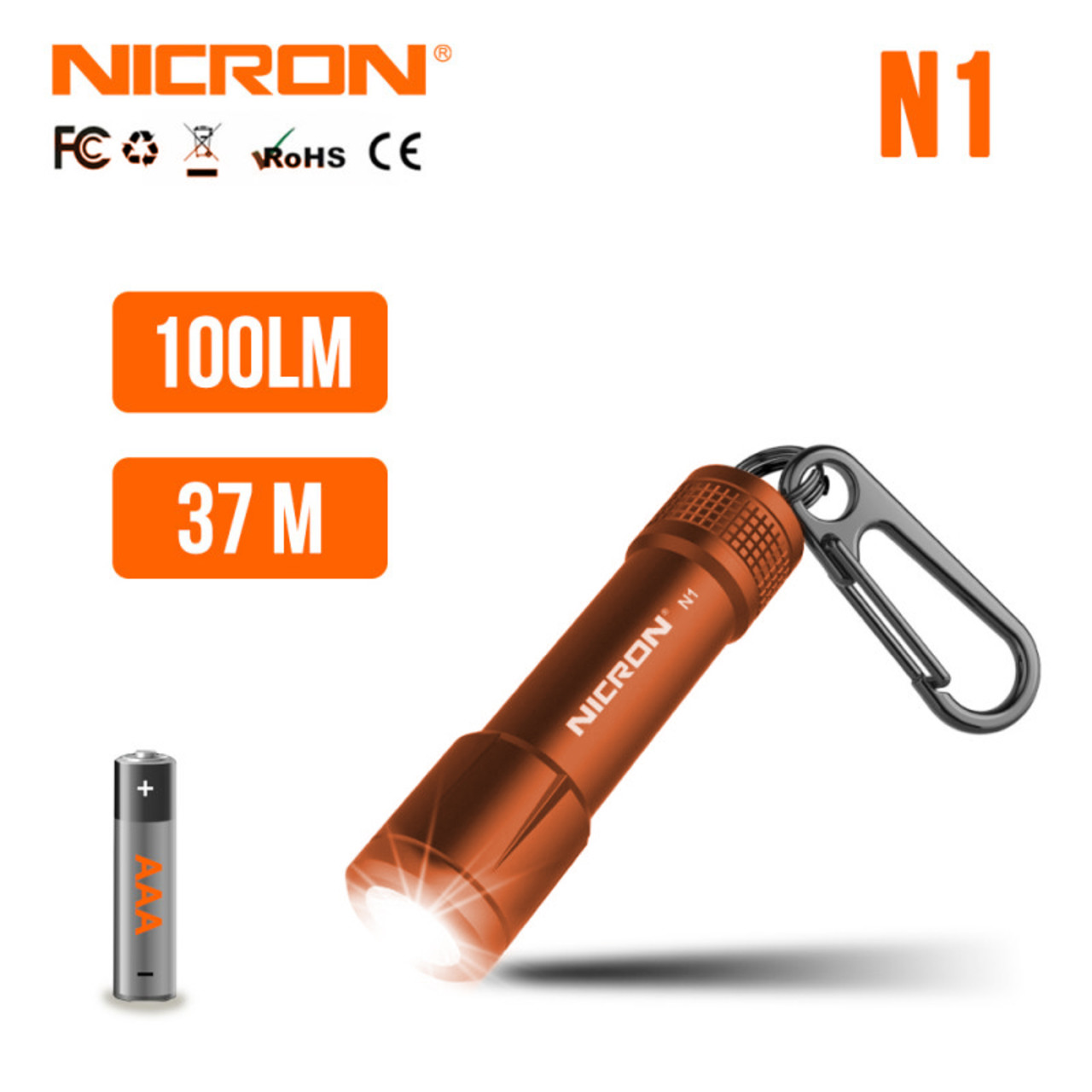 NICRON светодиодный фонарик брелок N1 Orange 100LM IPX7