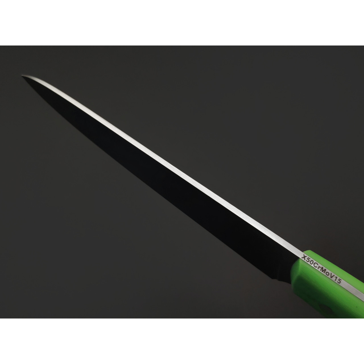 Кметь нож кухонный универсальный КМ-0112 сталь X50CrMoV15 satin, рукоять G10 green