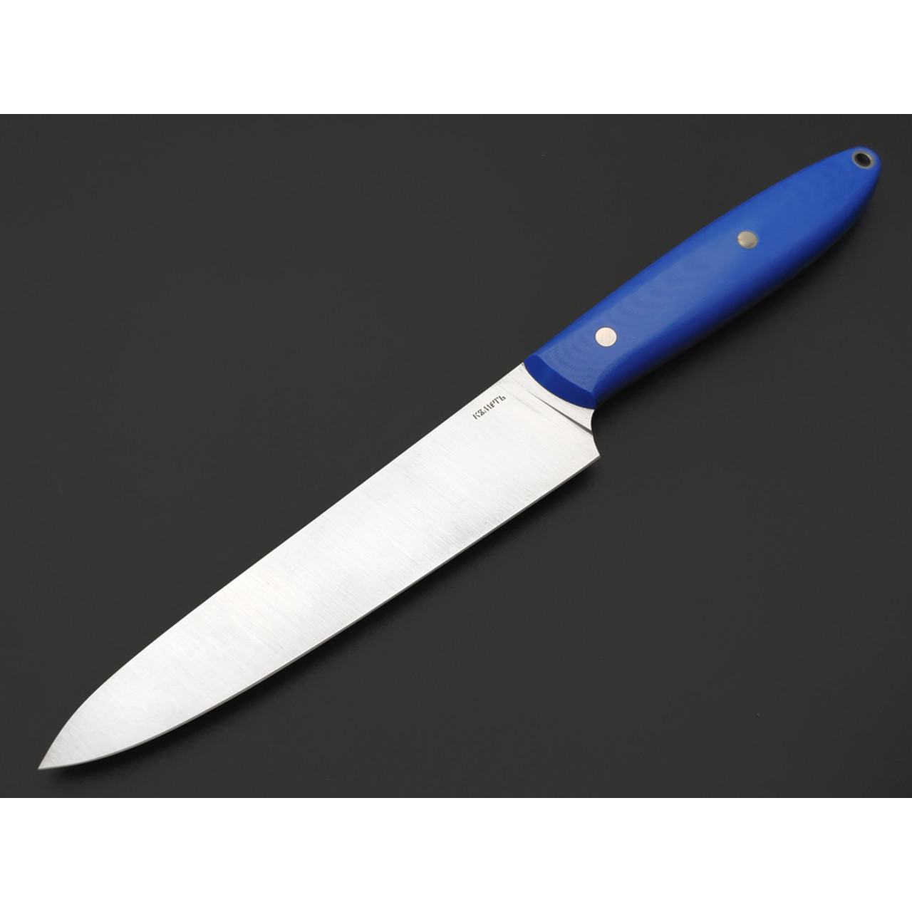 Кметь нож кухонный универсальный КМ-0110 сталь Elmax satin, рукоять G10 blue