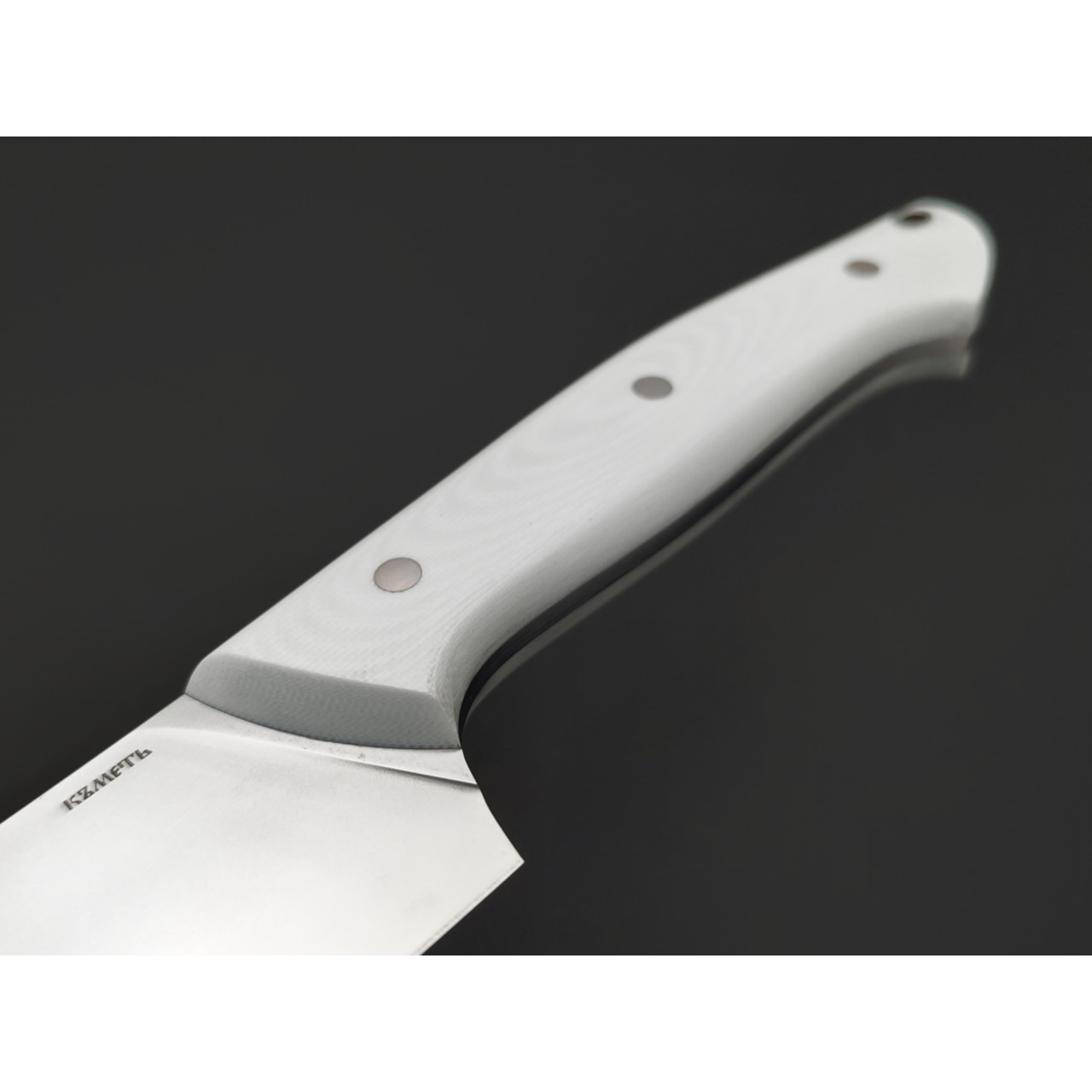 Кметь нож кухонный Шеф КМ-0115 сталь N690 bead blast, рукоять G10 white