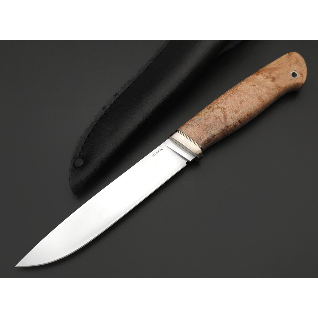 Кметь нож КМ-070 Нырок сталь S390 хром, рукоять стаб. Кап клёна, мельхиор