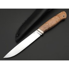 Кметь нож КМ-070 Нырок сталь S390 хром, рукоять стаб. Кап клёна, мельхиор