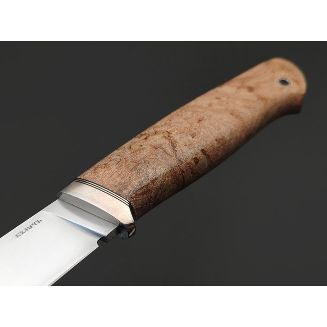 Кметь нож КМ-070 Нырок сталь S390 хром, рукоять стаб. Кап клёна, мельхиор