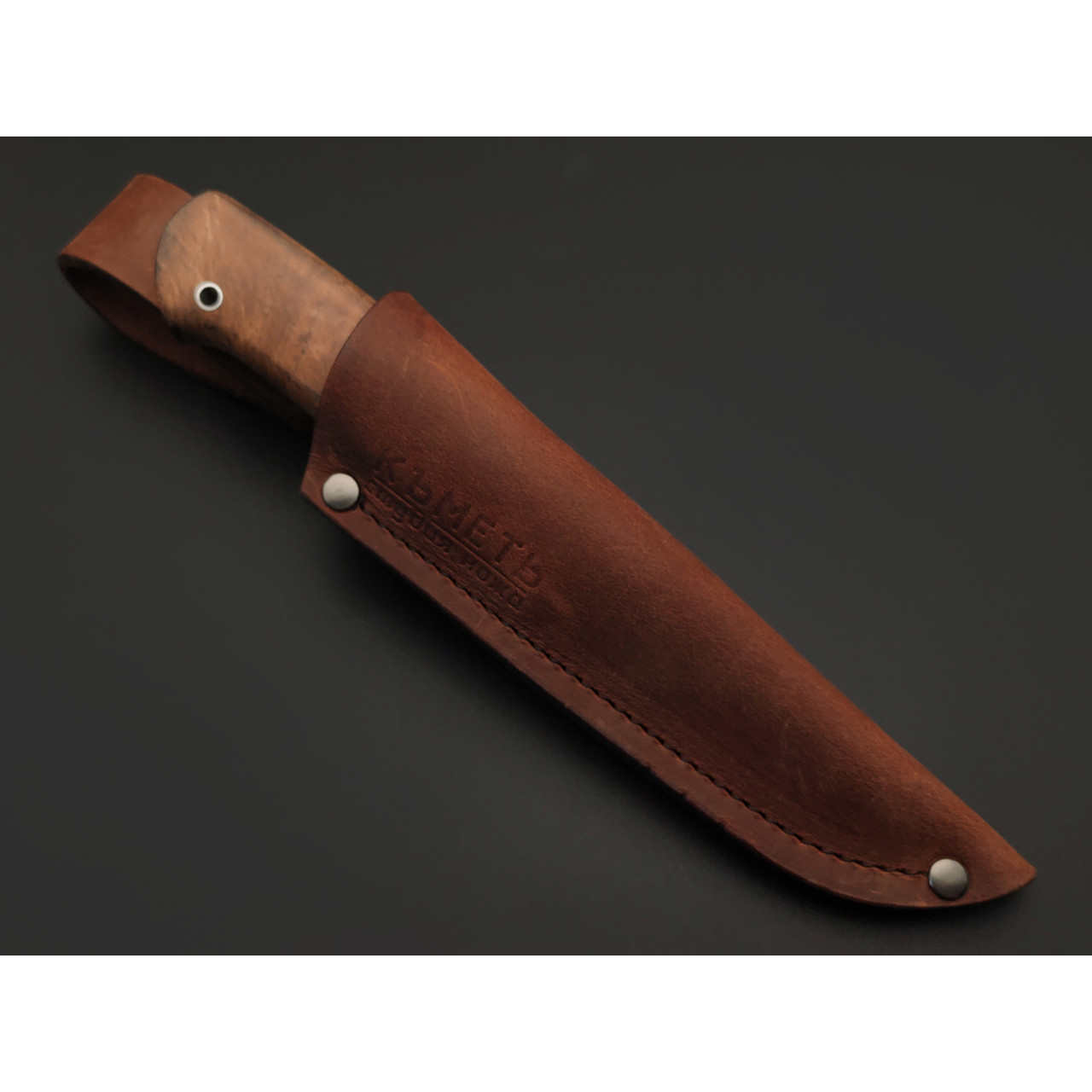 Кметь нож КМ-069 Кроха сталь S390 хром, рукоять Кап клёна, мельхиор
