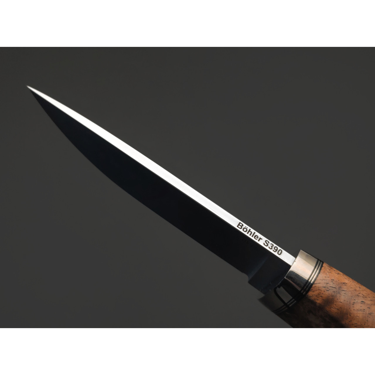 Кметь нож КМ-069 Кроха сталь S390 хром, рукоять Кап клёна, мельхиор