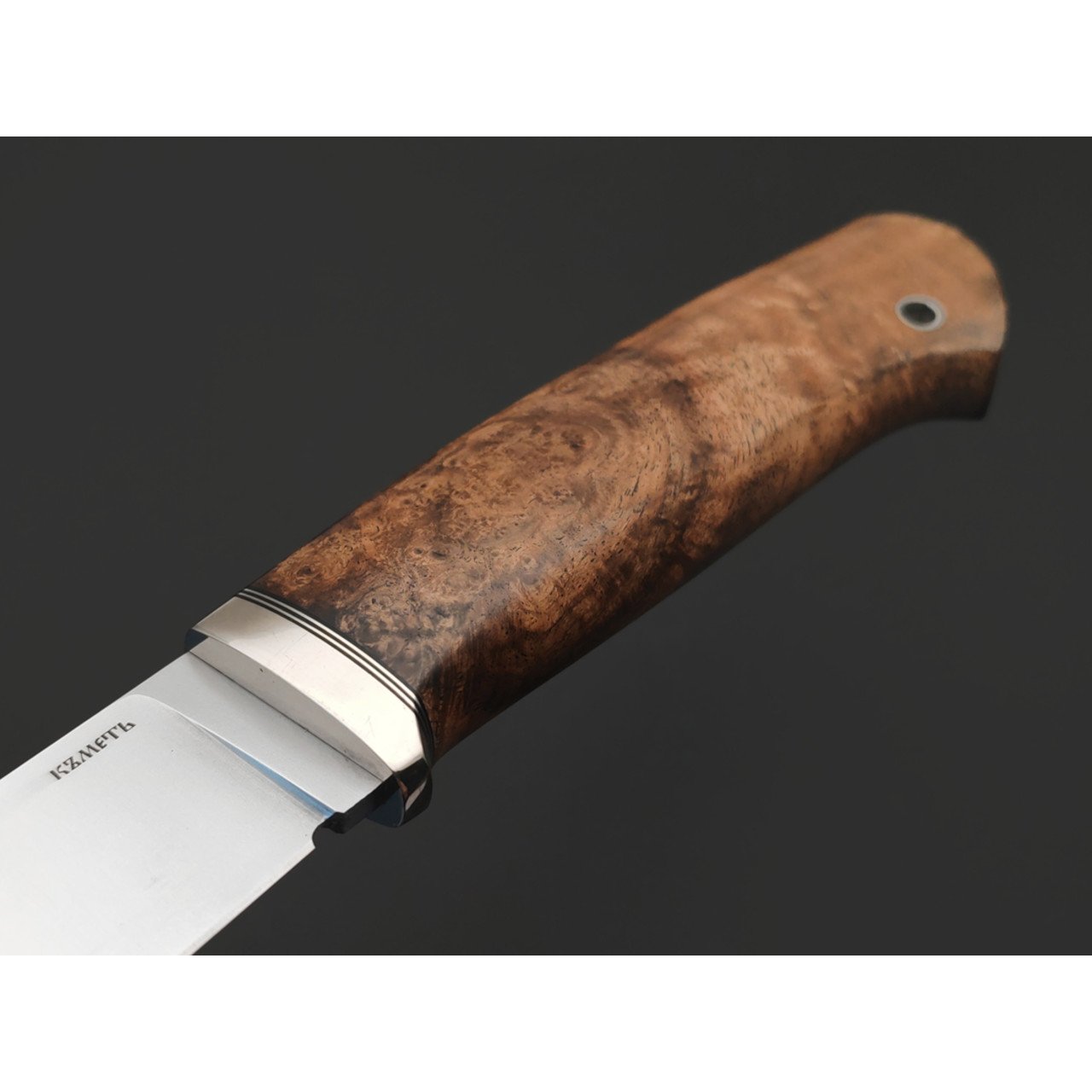 Кметь нож КМ-069 Кроха сталь S390 хром, рукоять Кап клёна, мельхиор