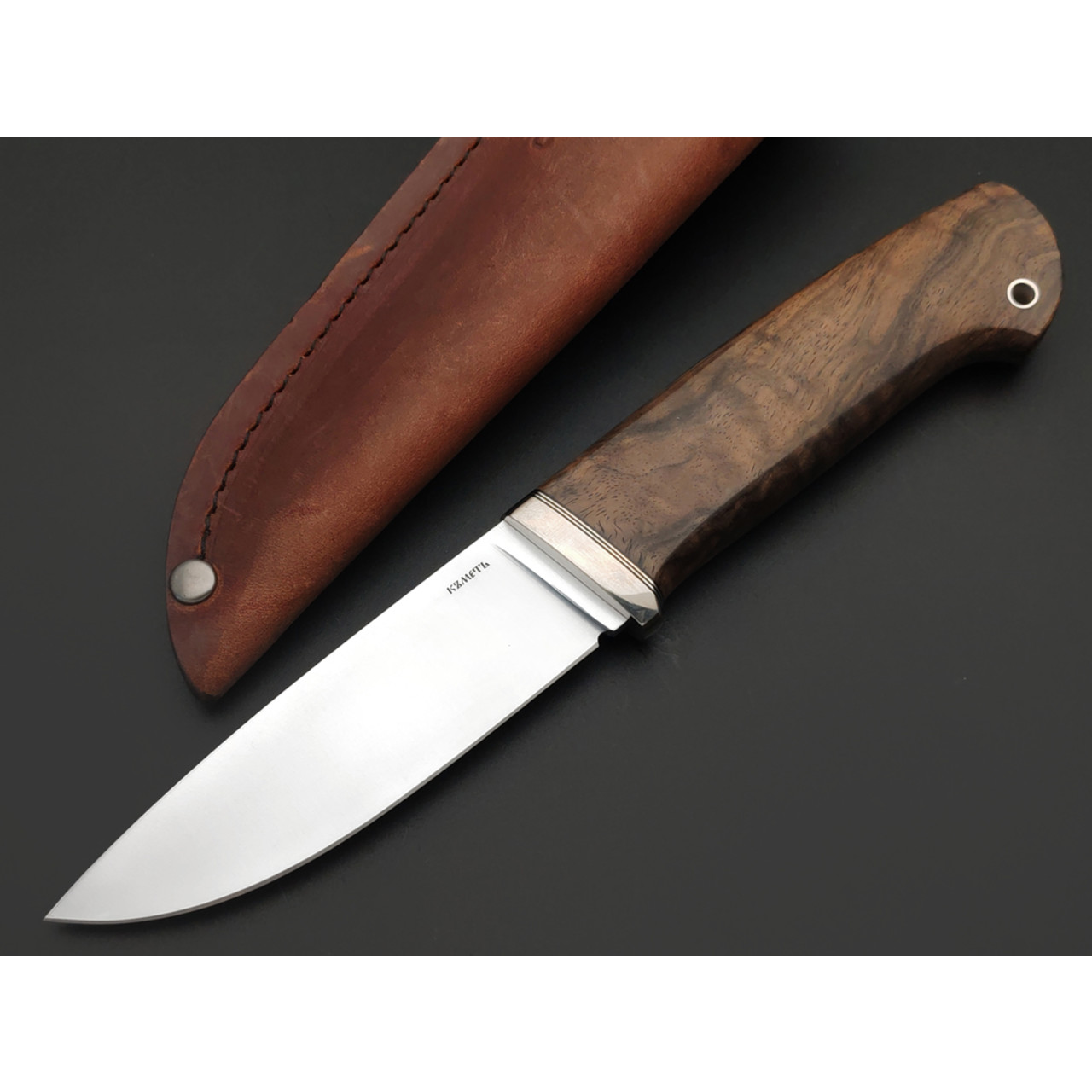 Кметь нож КМ-067 Кроха сталь S390 хром, рукоять Кап клёна, мельхиор