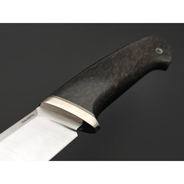 Кметь нож КМ-074 Барс сталь M390 satin, рукоять стаб. Карельская берёза, мельхиор