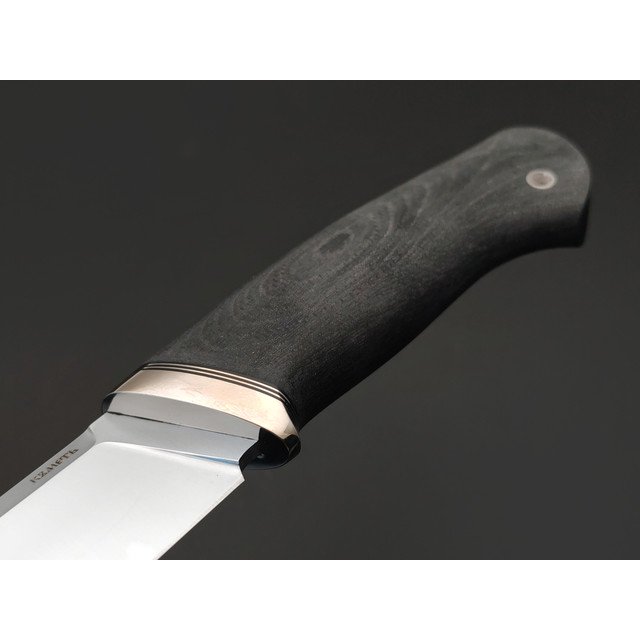 Кметь нож КМ-065 Барс сталь K390 хром, рукоять Micarta black, мельхиор