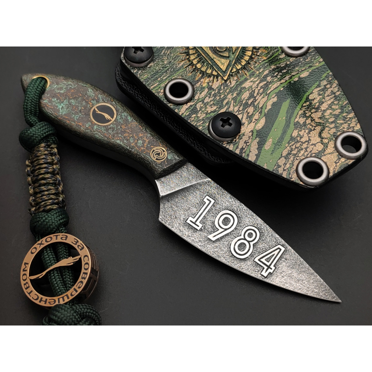 Волчий Век нож Микро МасичЬка Custom "1984" сталь 95Х18 WA худ. травление, рукоять Carbon fiber custom.