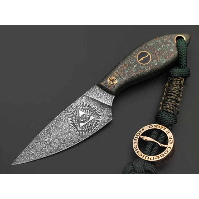 Волчий Век нож Микро МасичЬка Custom "1984" сталь 95Х18 WA худ. травление, рукоять Carbon fiber custom.