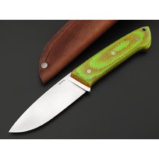 Кметь нож КМ-076 Кот сталь M390 bead blast, рукоять Micarta jute neon green & orange