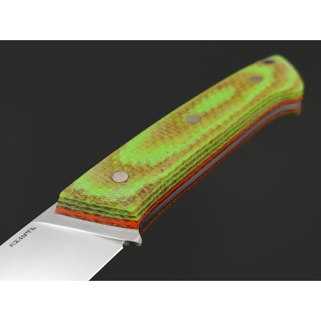 Кметь нож КМ-076 Кот сталь M390 bead blast, рукоять Micarta jute neon green & orange