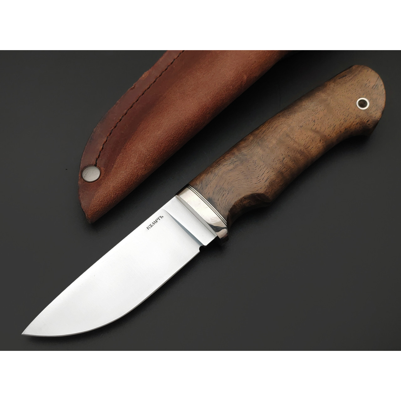 Кметь нож КМ-068 Кроха сталь S390 хром, рукоять Кап клёна, мельхиор