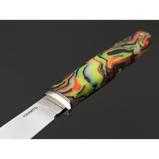 Кметь нож КМ-0107 Игла сталь Vanax SuperClean bead blast, рукоять Micarta chaotic, мельхиор