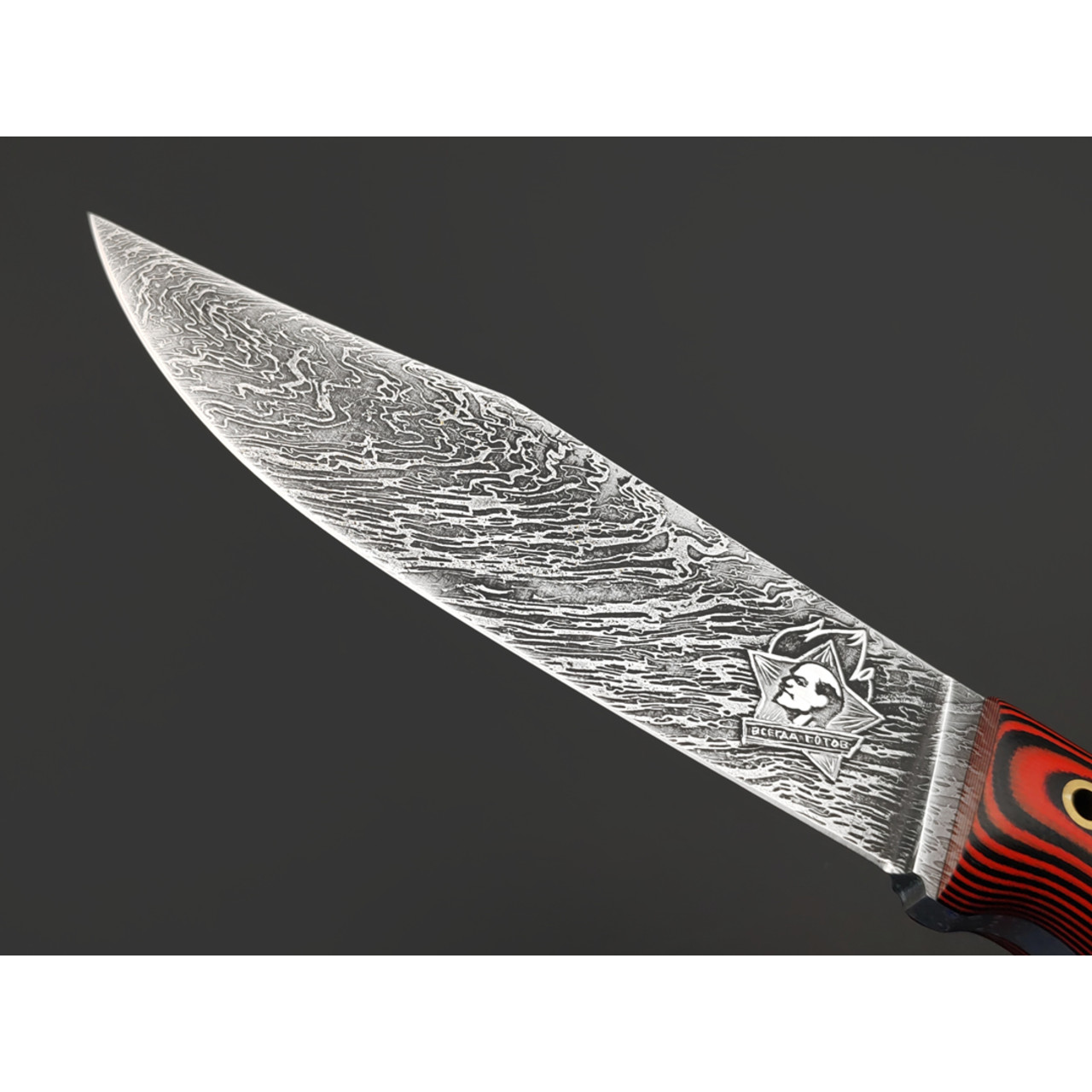Волчий Век нож Пацанская Финка Custom сталь 95Х18 WA худ. травление, рукоять G10 black & red, латунь