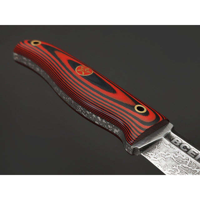 Волчий Век нож Пацанская Финка Custom сталь 95Х18 WA худ. травление, рукоять G10 black & red, латунь