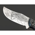 Волчий Век нож Бхадж Малый EDC Custom "Wolf" сталь 95Х18 WA худ. травление, рукоять G10 grey & black, пины карбон Волчий Век нож Бхадж Малый EDC Custom "Wolf" сталь 95Х18 WA худ. травление, рукоять G10 grey & black, пины карбон