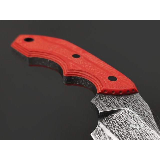 Волчий Век нож Кондрат 8 Custom сталь 95Х18 WA худ. травление, рукоять G10 red, пины карбон