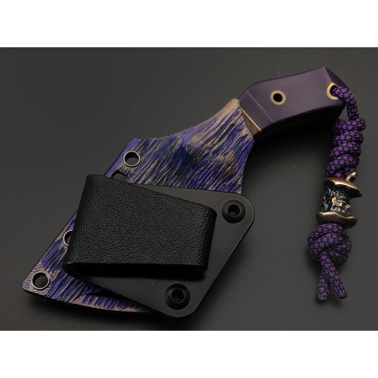 Волчий Век нож Микро Бхадж Mod. Custom сталь N690 WA травление хаотик, рукоять G10 purple, айронвуд, латунь