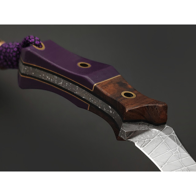 Волчий Век нож Микро Бхадж Mod. Custom сталь N690 WA травление хаотик, рукоять G10 purple, айронвуд, латунь