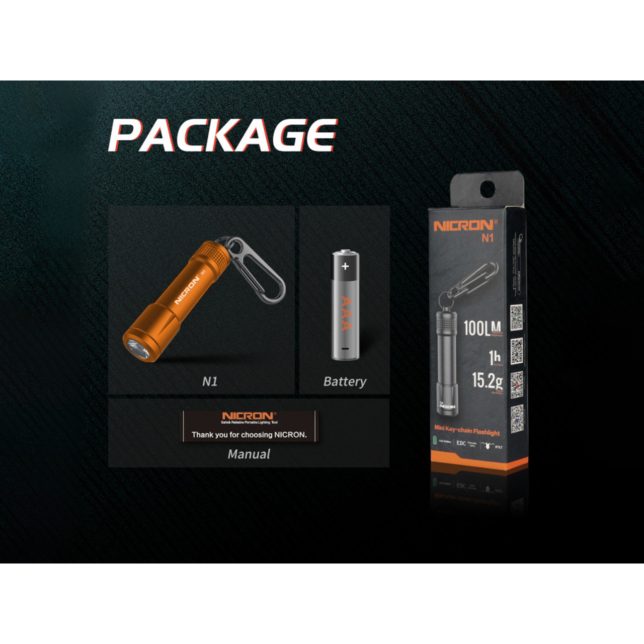 NICRON светодиодный фонарик брелок N1 Orange 100LM IPX7