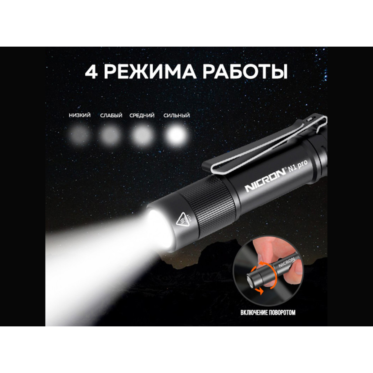 NICRON светодиодный фонарик брелок N1PRO 1000LM IPX8