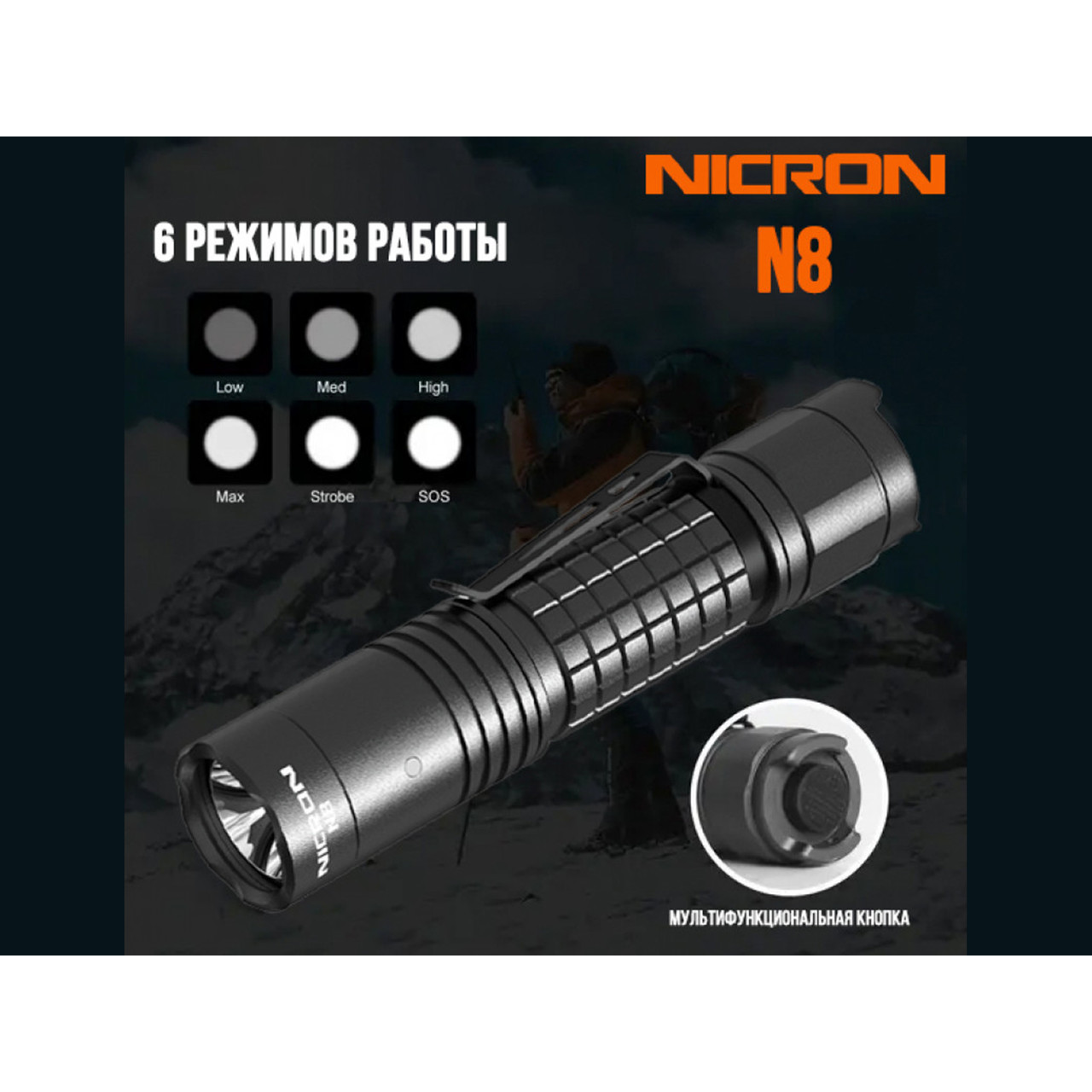 NICRON светодиодный тактический фонарик N8 1300LM IPX8