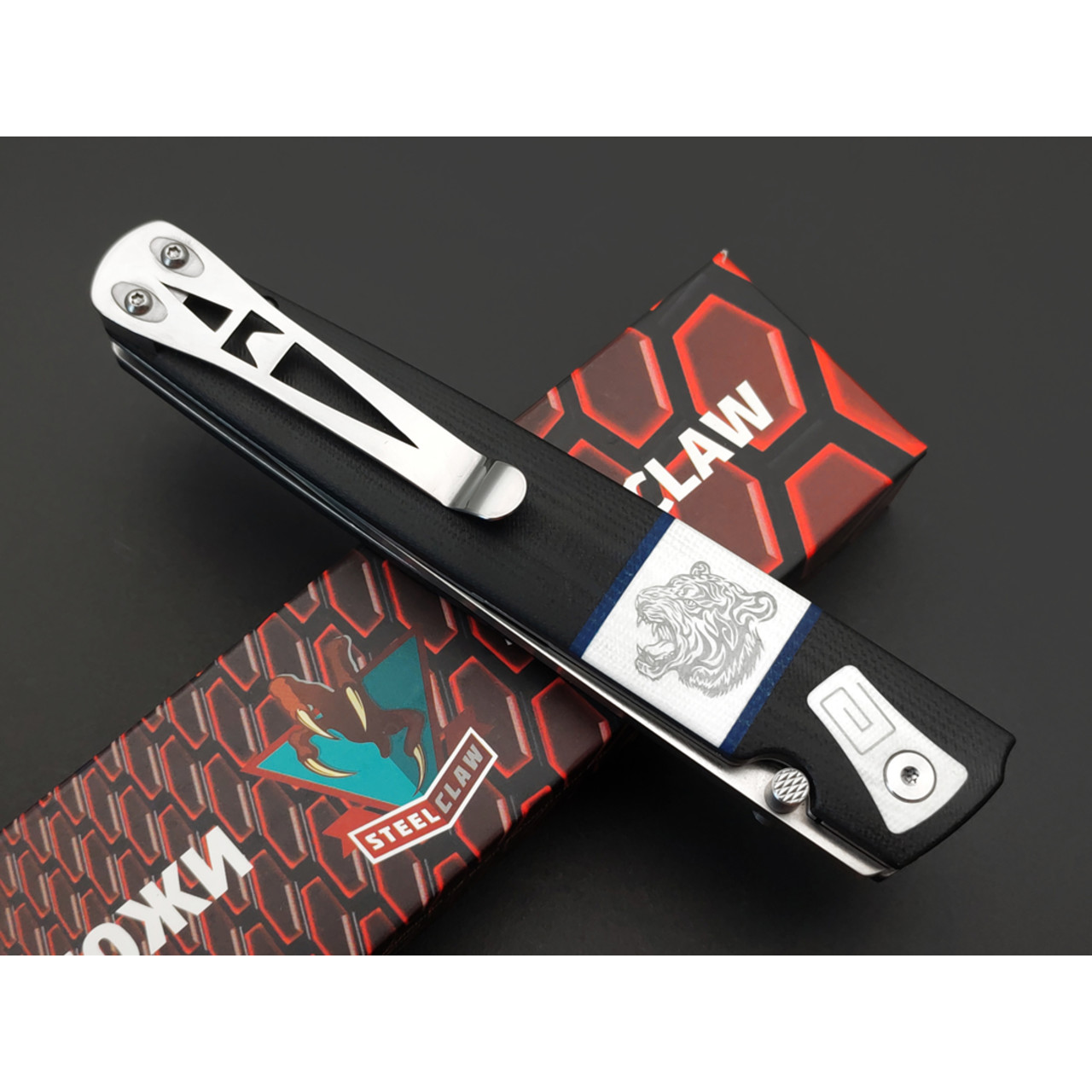 Steelclaw складной нож Саха Тигр сталь D2 satin, рукоять G10 black & white