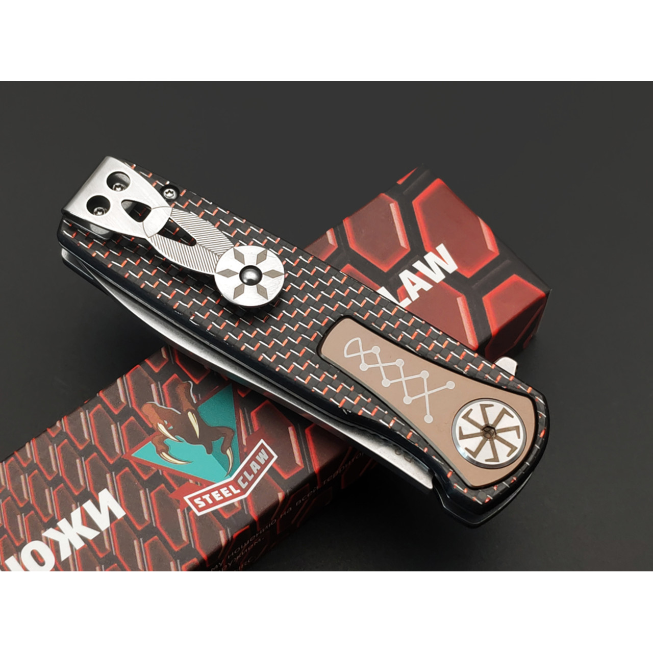 Steelclaw складной нож Идол-03 сталь D2 стоунвош, рукоять Carbon fiber red