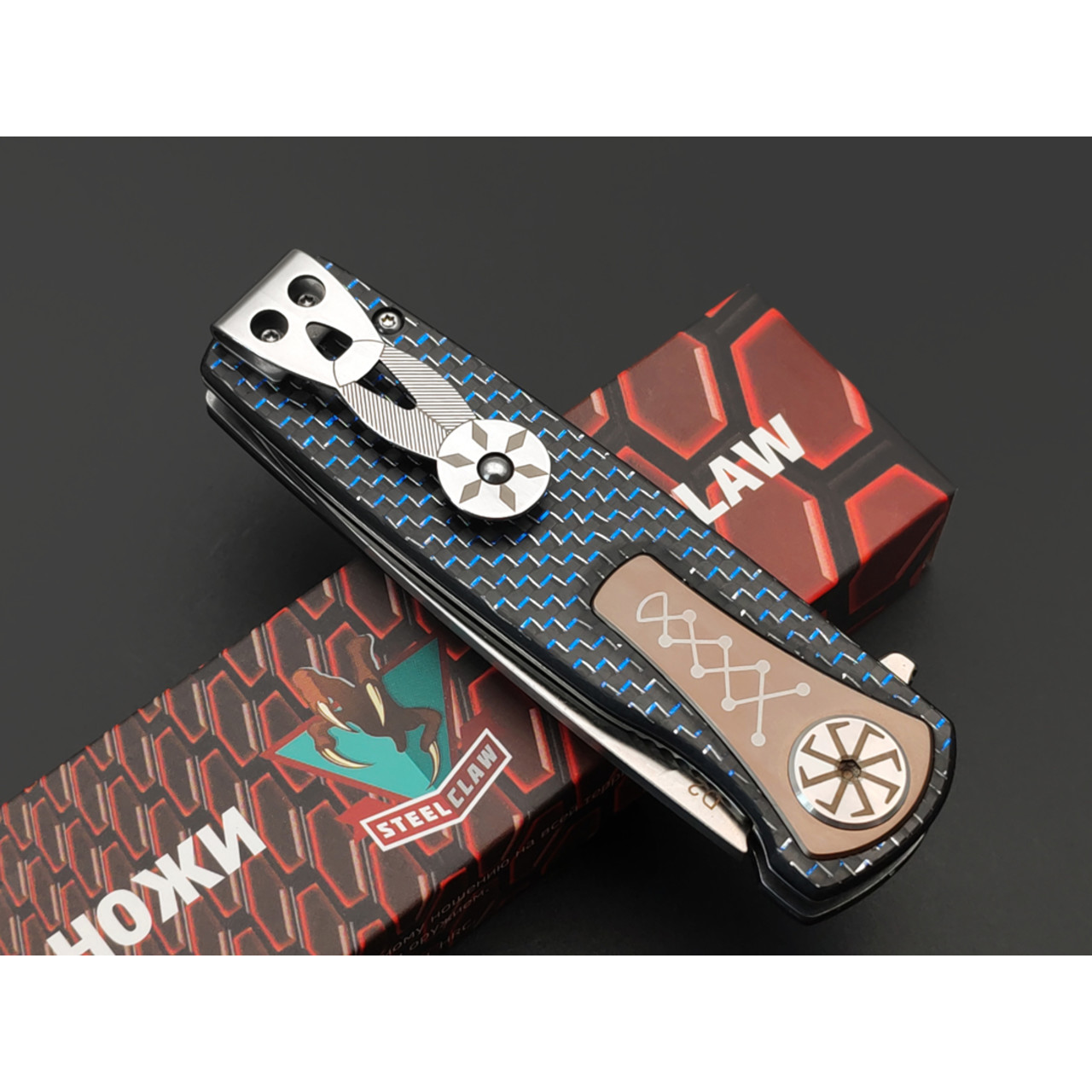 Steelclaw складной нож Идол-02 сталь D2 satin, рукоять Carbon fiber blue