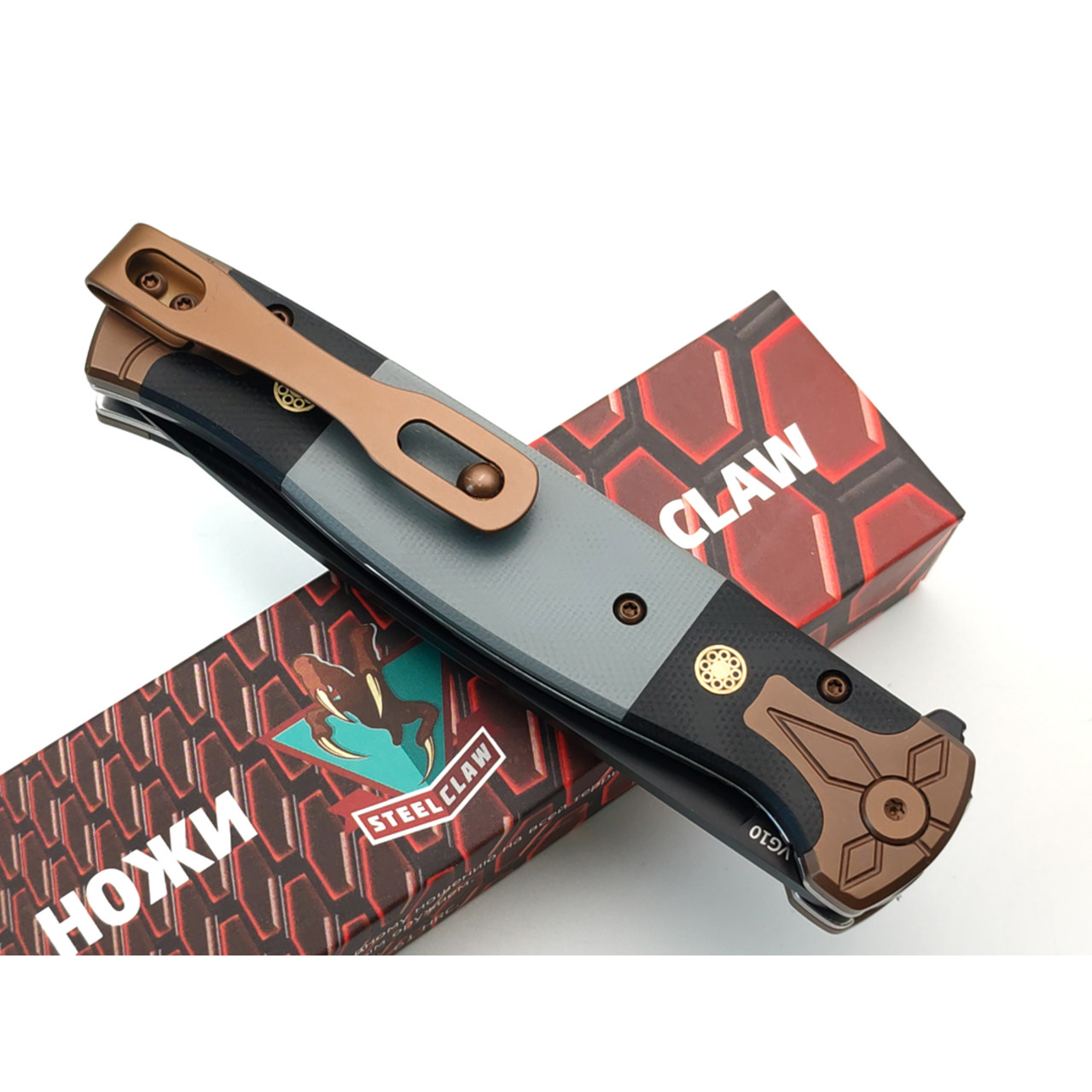 Steelclaw складной нож Хорс-03S сталь VG-10 black, рукоять G10 black & grey